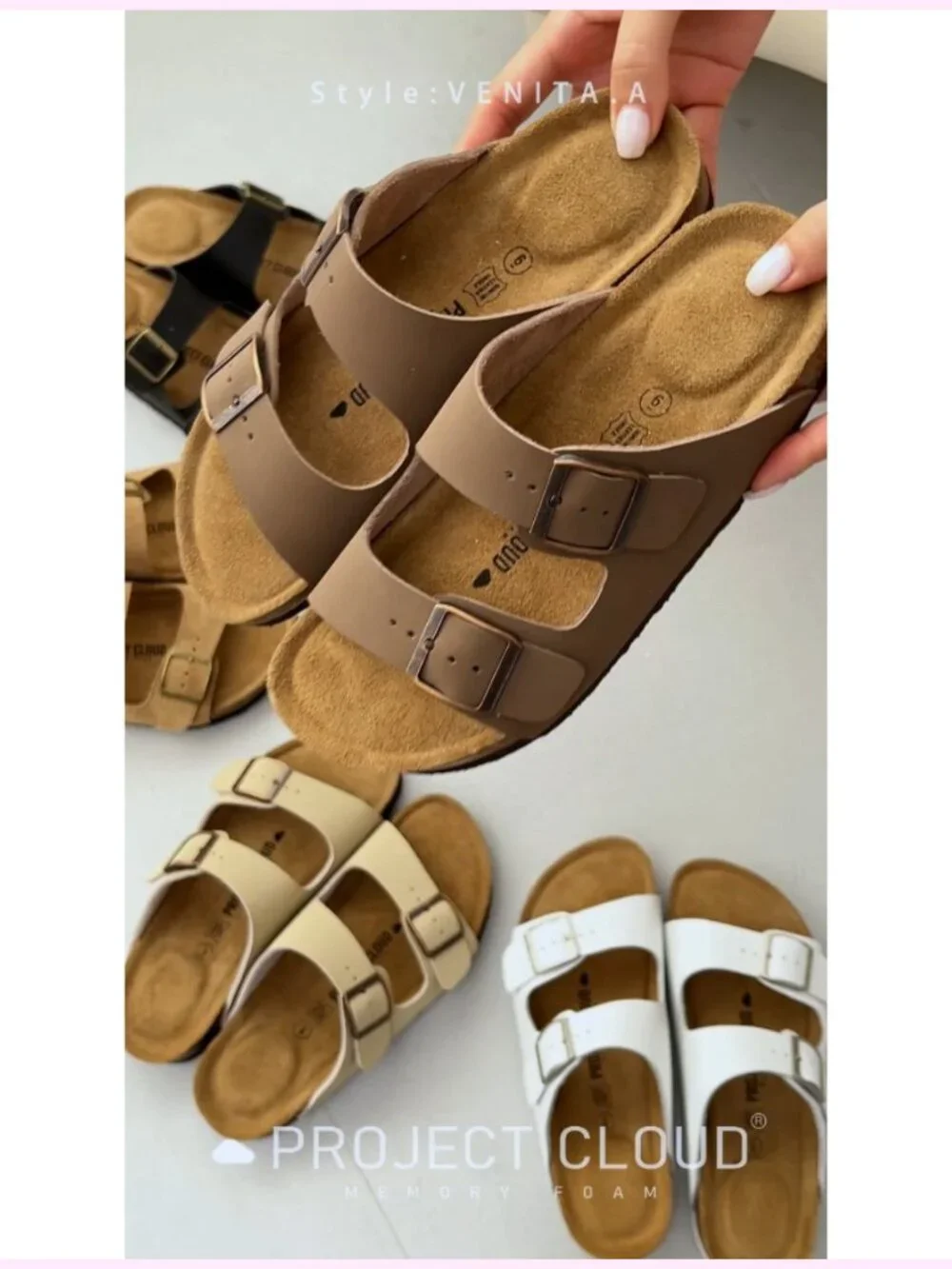 Genuine Leather Slide Sandals with Memory Foam and Arch Support